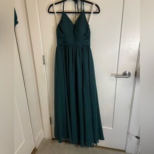 Azazie Deep Green Chiffon V-Neck Spaghetti Strap Gown